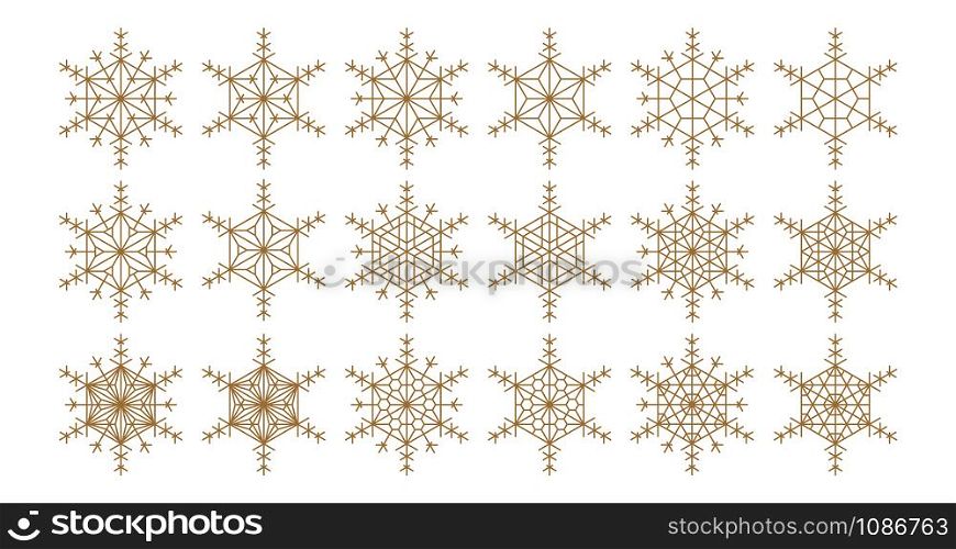 Geometric design elements like snowflakes based on japanese ornament kumiko ..Gold silhouette lines..Average thickness lines.. Geometric design elements based on japanese ornament kumiko .
