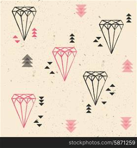 Geometric diamonds and triangles seamless pattern, vector illustration