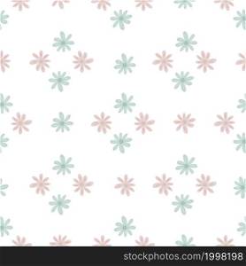 Geometric ditsy flowers seamless pattern isolated on white background. Simple chamomile print. Floral ornament. Pretty botanical backdrop. Design for fabric , textile print, surface, wrapping, cover.. Geometric ditsy flowers seamless pattern isolated on white background. Simple chamomile print.