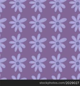 Geometric ditsy seamless pattern on lilac background. Cute chamomile print. Floral ornament. Pretty botanical backdrop. Design for fabric , textile print, surface, wrapping, cover. Vector illustration. Geometric ditsy seamless pattern on lilac background. Cute chamomile print.