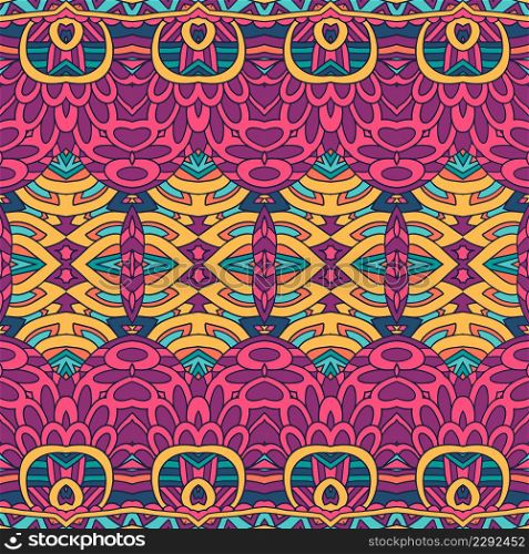 Geometric doodle vintage flowers colorful abstract decorative vector seamless ornamental pattern. Ornamental ethnic geometric vintage background texture seamless pattern vector in bohemian style