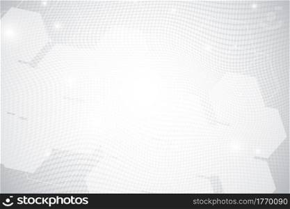 Geometric dot mesh gradient Background. Hexagon white light gradient for your text. Grey color backdrop with dynamic square halftone. Abstract monochrome graphic design. vector illustration