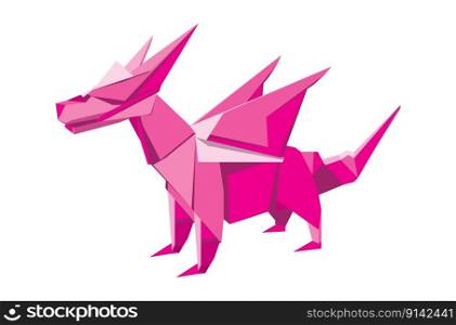 Geometric dragon of pink color, origami animal design.