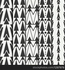 Geometric ethnic tribal seamless pattern set. Wrapping paper. Scrapbook. Doodles style. Tribal native vector illustration. Aztec background. Stylish graphic texture for design. Stripes. Black triangle. Geometric ethnic tribal seamless pattern set. Wrapping paper. Scrapbook. Doodles style. Tribal native vector illustration. Aztec background. Stylish graphic texture for design. Stripes. Black and white triangle