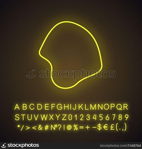 Geometric figure neon light icon. Fluid abstract shape. Decorative element. Isometric form. Round statin, circular spot. Glowing sign with alphabet, numbers and symbols. Vector isolated illustration