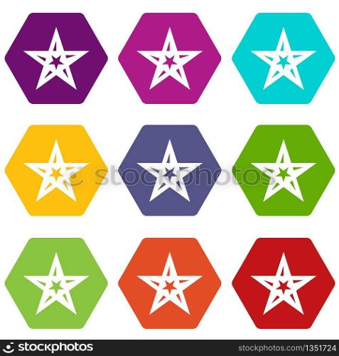 Geometric figure star icons 9 set coloful isolated on white for web. Geometric figure star icons set 9 vector