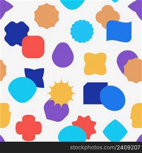 Geometric figures pattern. Seamless print with abstract cute bold shapes. Vector wallpaper texture. Different colorful flat forms, minimalistic bright objects for wrapping or fabric design. Geometric figures pattern. Seamless print with abstract cute bold shapes. Vector wallpaper texture