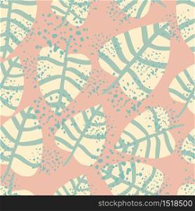 Geometric flat leaves seamless pattern on pink background. Simple grunge botanical backdrop. Foliage wallpaper. Decorative backdrop for fabric design, textile print, wrapping, cover.. Geometric flat leaves seamless pattern on pink background. Simple grunge botanical backdrop. Foliage wallpaper.