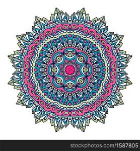 Geometric folk art mandala floral design ornament stylish element. Abstract festive colorful floral mandala vector ethnic boho pattern