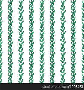 Geometric forest branch with leaves seamless pattern on white background. Foliage backdrop. Nature wallpaper. For fabric design, textile print, wrapping, cover. Vector illustration.. Geometric forest branch with leaves seamless pattern on white background. Foliage backdrop.