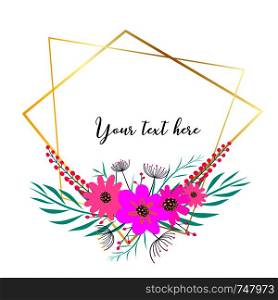Geometric frame with flower. Botanical composition. Decorative element for wedding card. Invitations Vector illustration.