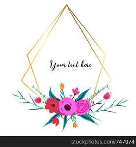 Geometric frame with flower. Botanical composition. Decorative element for wedding card. Invitations Vector illustration.