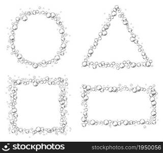 Geometric frames made of foam bubbles. Set of vector illustrations isolated on white background.. Geometric frames made of foam bubbles. Set of vector illustrations isolated on white background