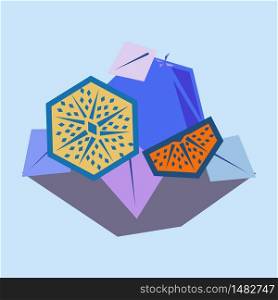 geometric fruit on a blue background