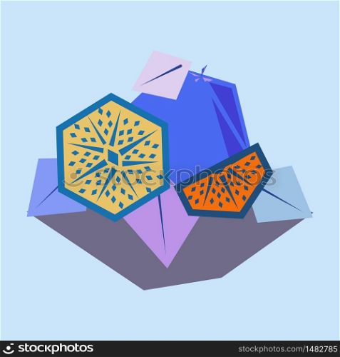 geometric fruit on a blue background
