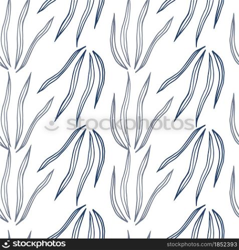 Geometric grasss seamless pattern isolated on white background. Nature botanical wallpaper. Doodle decorative ornament. Design for fabric, textile print, wrapping, cover. Vector illustration.. Geometric grasss seamless pattern isolated on white background.