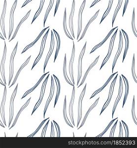 Geometric grasss seamless pattern isolated on white background. Nature botanical wallpaper. Doodle decorative ornament. Design for fabric, textile print, wrapping, cover. Vector illustration.. Geometric grasss seamless pattern isolated on white background.