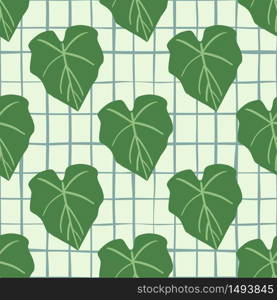 Geometric green leaves seamless pattern on lines background. Foliage wallpaper in flat style. Design for fabric, textile print, wrapping paper, cover. Botanical vector illustration.. Geometric green leaves seamless pattern on lines background. Foliage wallpaper in flat style.