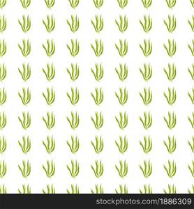 Geometric green seaweeds seamless pattern isolated on white background. Marine plants wallpaper. Underwater foliage backdrop. Design for fabric, textile print, wrapping, cover. Vector illustration.. Geometric green seaweeds seamless pattern isolated on white background.