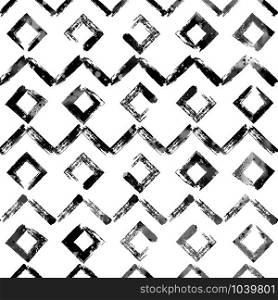 Geometric hand drawn seamless pattern. Vector zig zag ink lines. Black paint dry brushstroke abstract shapes background. Ink brush texture.. Geometric hand drawn seamless pattern. Vector zig zag ink lines. Black paint dry brush stroke abstract shapes background.