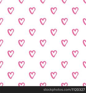 Geometric hearts seamless pattern on white background. Valentines Day backdrop. Design for fabric, textile print, wrapping paper. Vector illustration. Geometric hearts seamless pattern on white background.
