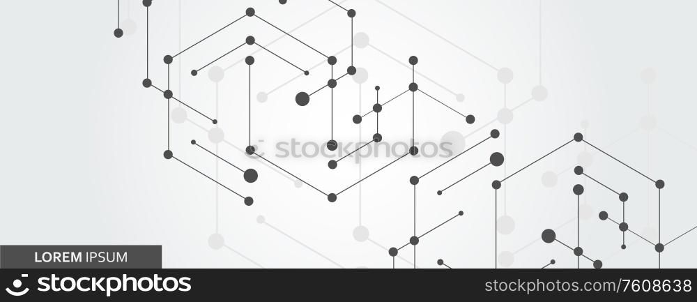 Geometric hexagon connect with connected line and dots. Simple technology graphic background. Vector banner design.. Simple technology graphic background