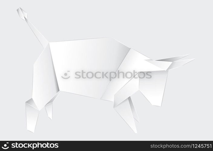 Geometric illustration of white bull origami style design.