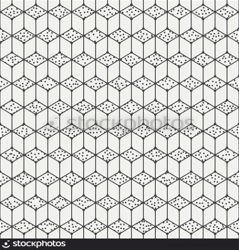 Geometric line seamless cube pattern with rhombuses. Wrapping paper. Polygonal tiling. Vector illustration. Background. Optical illusion effect. Graphic texture. Randomly disposed spots.. Geometric line seamless cube pattern with rhombuses. Wrapping paper. Polygonal tiling. Vector illustration. Background. Optical illusion effect. Graphic texture with randomly disposed spots.