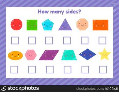 Geometric logical educational game for children of preschool and school age. How many sides