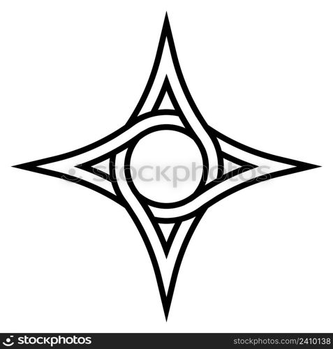 Geometric logo four pointed star with a circle inside, vector symbol of the circulation of funds, sign of interweaving