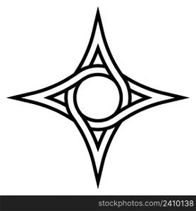 Geometric logo four pointed star with a circle inside, vector symbol of the circulation of funds, sign of interweaving