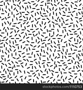 Geometric memphis retro seamless pattern 80s - 90s style. Stylish minimal ornament with black dashes on white background. Vector illustration in memphis art style for poster template or fabric print. Black dash memphis style white seamless pattern
