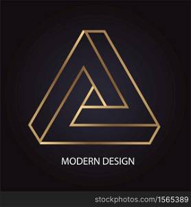 Geometric modern abstract design with luxury golden Penrose triangle on black background