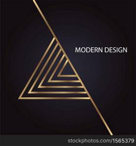 Geometric modern abstract luxury design with golden triangles on black background