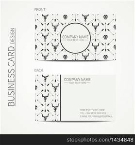 Geometric monochrome business card template with with ethnic arrows, skull for your design. Tribal native business card. Calling card. Vector design.. Geometric monochrome business card template with with ethnic arrows, skull for your design. Tribal native business card. Trendy calling card. Vector design.