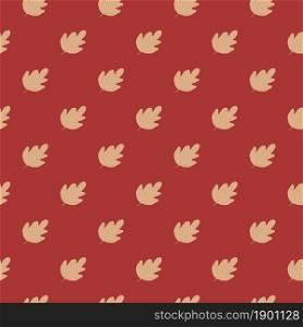 Geometric oak seamless pattern on red background. Vintage foliage backdrop. Simple nature wallpaper. For fabric design, textile print, wrapping, cover. Doodle vector illustration.. Geometric oak seamless pattern on red background.