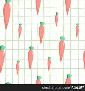 Geometric orange carrot seamless pattern. Botanical wallpaper. Design for fabric, textile print, wrapping paper, kitchen textiles. Modern vector illustration. Geometric orange carrot seamless pattern. Botanical wallpaper.