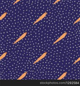 Geometric orange carrot seamless pattern on dots background. Vegetarian healthy food backdrop. Design for fabric, textile print, wrapping paper, kitchen textiles. Modern vector illustration. Geometric orange carrot seamless pattern on dots background.