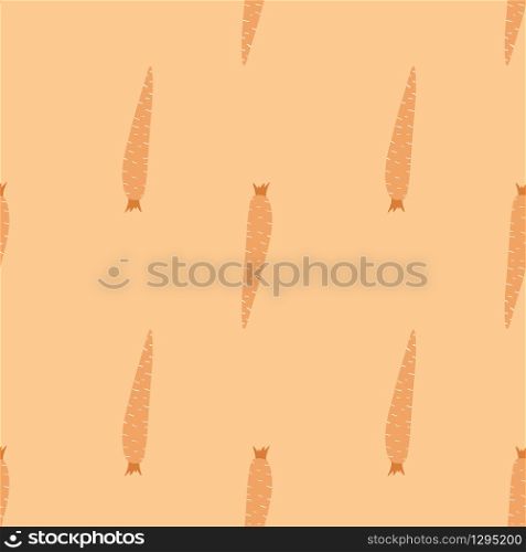 Geometric orange carrot seamless pattern on orange background. Vegetarian healthy food backdrop. Design for fabric, textile print, wrapping paper, kitchen textiles. Modern vector illustration. Geometric orange carrot seamless pattern on orange background.