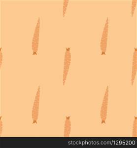 Geometric orange carrot seamless pattern on orange background. Vegetarian healthy food backdrop. Design for fabric, textile print, wrapping paper, kitchen textiles. Modern vector illustration. Geometric orange carrot seamless pattern on orange background.