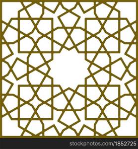 Geometric ornament based on traditional islamic art.Brown color lines in frame.Rounded corners.