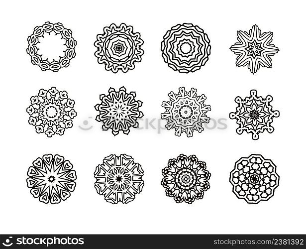 Geometric ornament made in vector. Circular pattern of traditional motifs. Round ornament pattern set