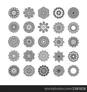 Geometric ornament made in vector. Circular pattern of traditional motifs. Round ornament pattern set