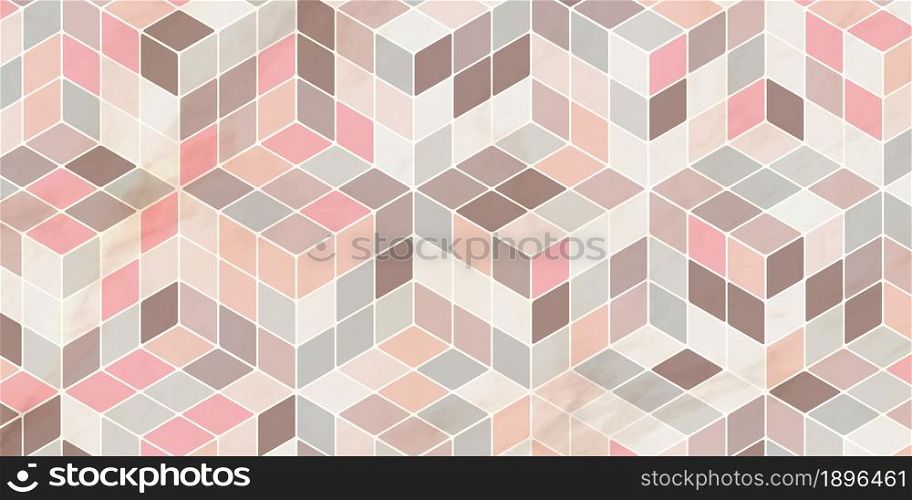 Geometric pattern cube shape pastel color with marble texture elegant of pink background