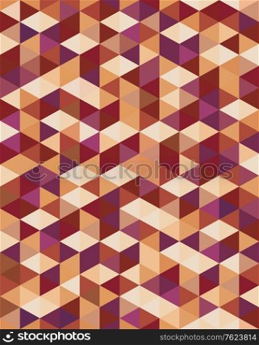 Geometric pattern of brown triangles giving a three dimensional effect and perspective through the use of different shades, vector illustration
