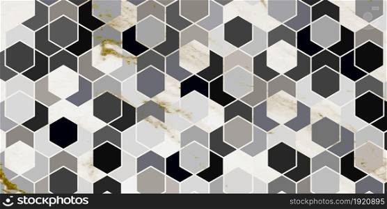 Geometric pattern polygonal shape elegant background of gray and marble gold texture