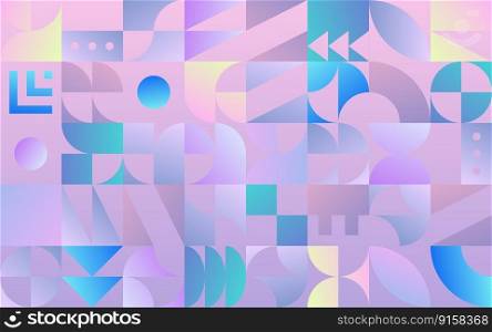 Geometric pattern with 30s styled shapes inspired by Bauhaus and modern vapor wave pale colors for abstract background or wallpaper
