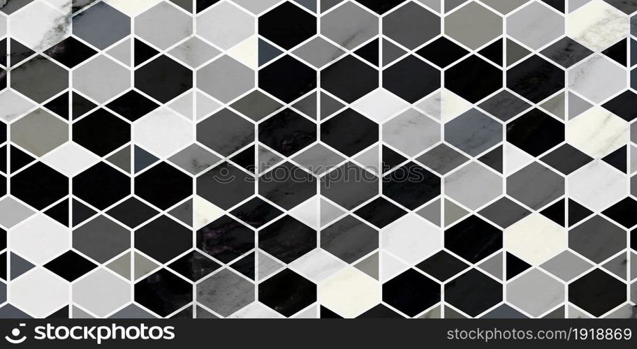 Geometric pattern with polygonal shape and marble texture dark gray grunge background