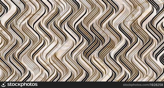 Geometric pattern with stripes lines waves gold background and marble texture