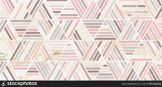 Geometric pattern with stripes polygonal shape elegant of pink background pastel color and marble gold texture